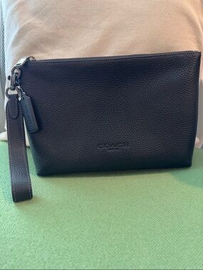 Coach Black Pebbled Leather Wristlet Pouch
